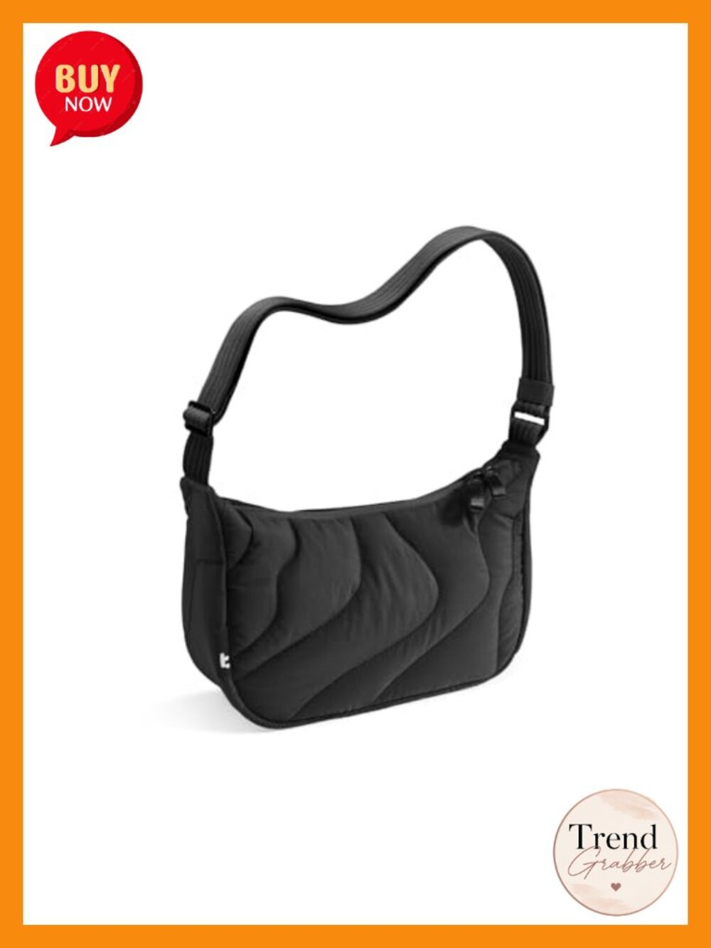 Nylon Quilted Crescent Sling Crossbody Bag Puffy Lightweight Travel Hobo
